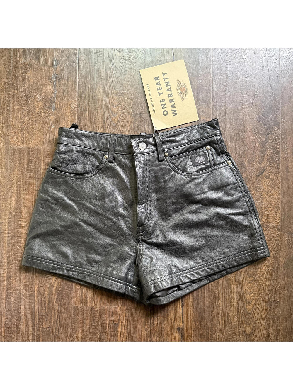 Vintage Y2k Leather Harley Biker Shorts Womens 28 NWT Sturgis Bike Week